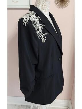 Gibson & Latimer Black Crystal Embellished Blazer XXL Rhinestone Jacket